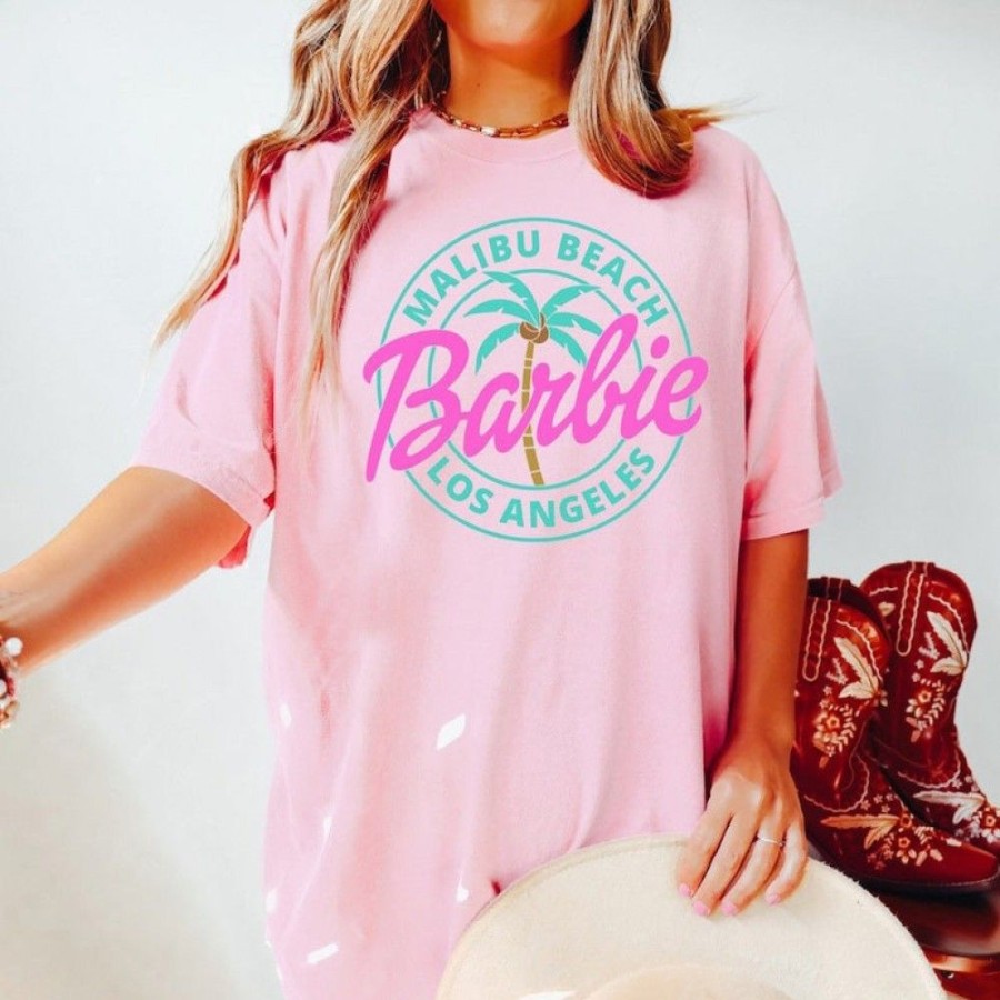 Women'S Favoshape | Women'S Barbie Malibu Beach Los Angeles Printed T-Shirt Pink