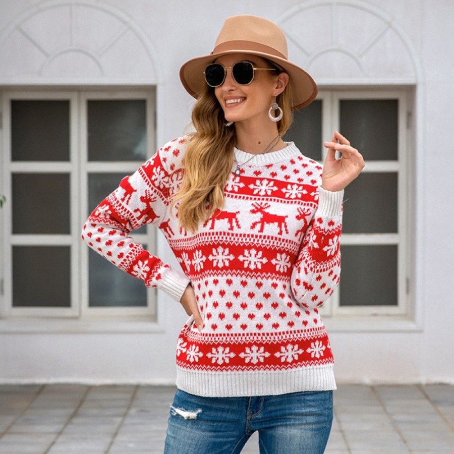 Women'S Favoshape | Women'S Christmas Reindeer & Snowflake Knit Jumper