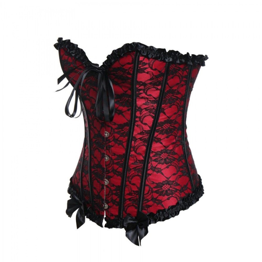 Corsets Favoshape | Women'S Gothic Overbust Lace Up Busiter Floral Satin Corset With Bow