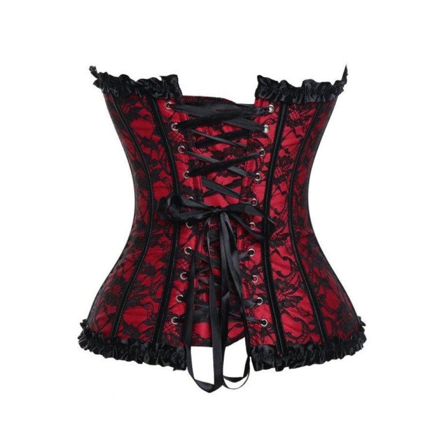 Corsets Favoshape | Women'S Gothic Overbust Lace Up Busiter Floral Satin Corset With Bow