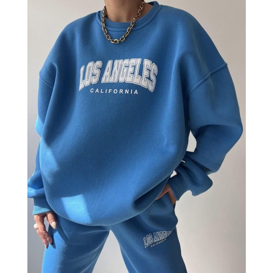 Women'S Favoshape | Women'S Oversized Los Angeles California Sweatshirts & Pants Tracksuit Set