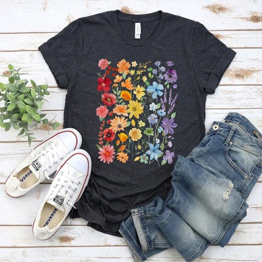 Women'S Favoshape | Women'S Retro Wildflowers Graphic Printed T-Shirt