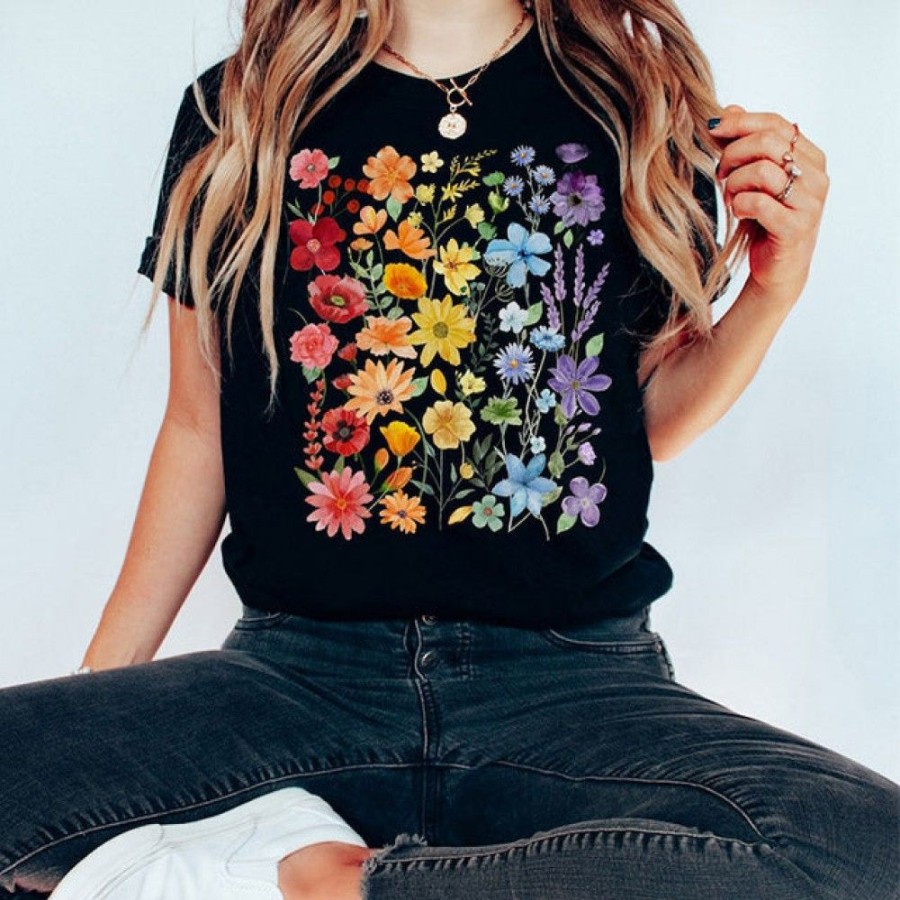 Women'S Favoshape | Women'S Retro Wildflowers Graphic Printed T-Shirt