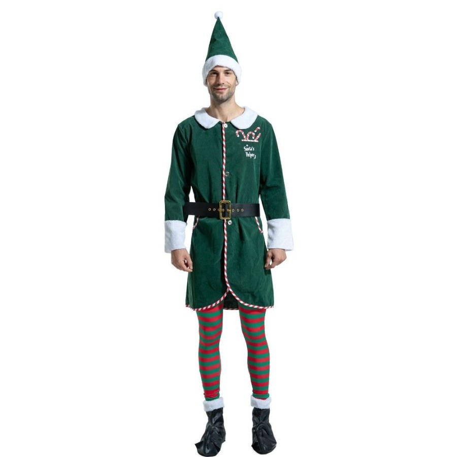 Christmas Favoshape | Mens Deluxe Workshop Elf Costume Christmas Santa Helper Cosplay Suit Full Set Green