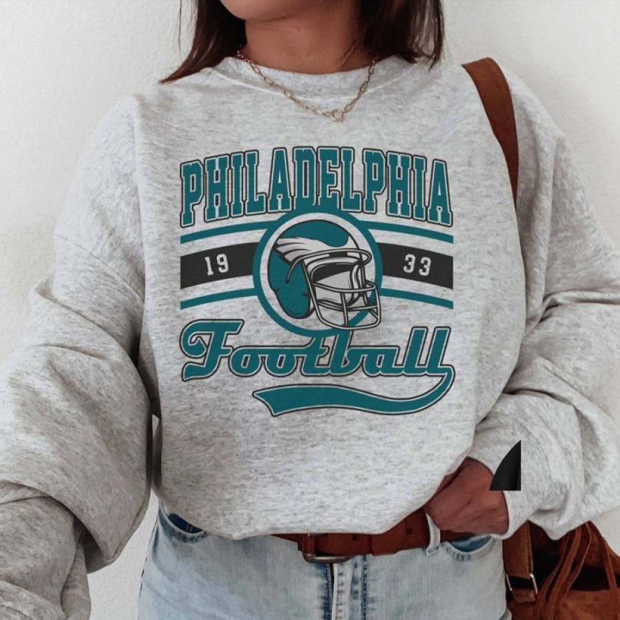 Women'S Favoshape | Women'S Philadelphia Football Season Crewneck Sweatshirt Gray