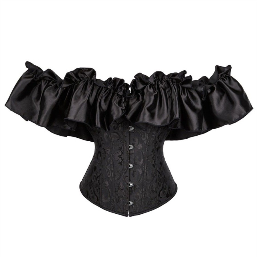 Corsets Favoshape | Victorian Off Shoulder Ruffled Bustie Top Strapless Jacquard Slim Corset