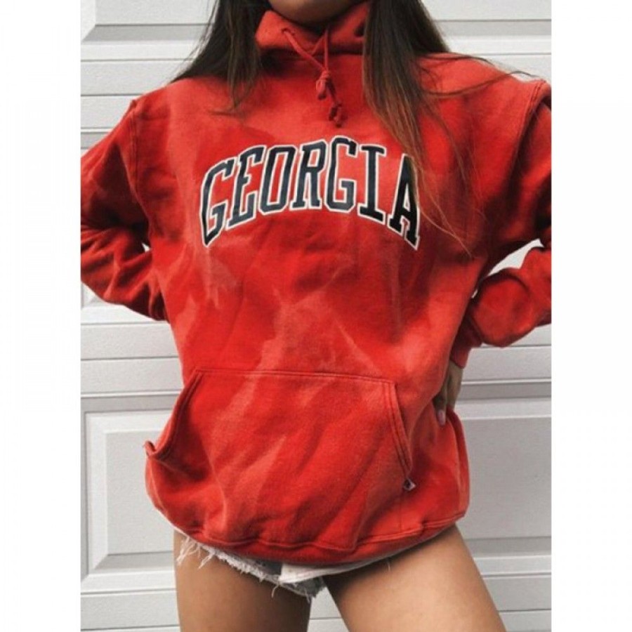 Women'S Favoshape | Women'S Oversized Georgia Printed Hoodie Red