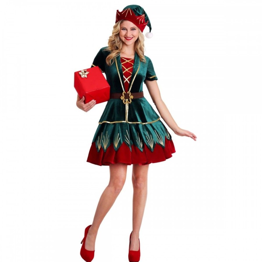 Ugly Sweater Favoshape | Ladies Deluxe Holiday Elf Costume Christmas Santa'S Helper Cosplay Dress Green