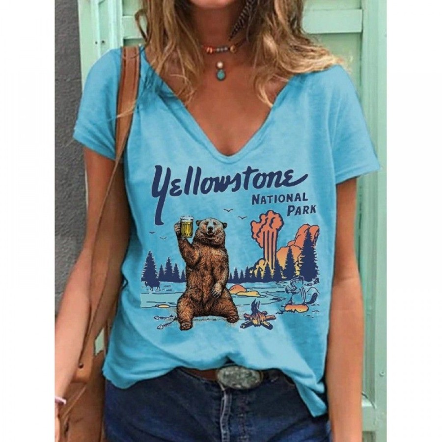 Women'S Favoshape | Women'S Yellowstone National Park Graphic T-Shirt Blue