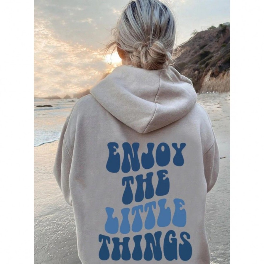 Women'S Favoshape | Women'S Enjoy The Little Things Printed Hoodie Khaki