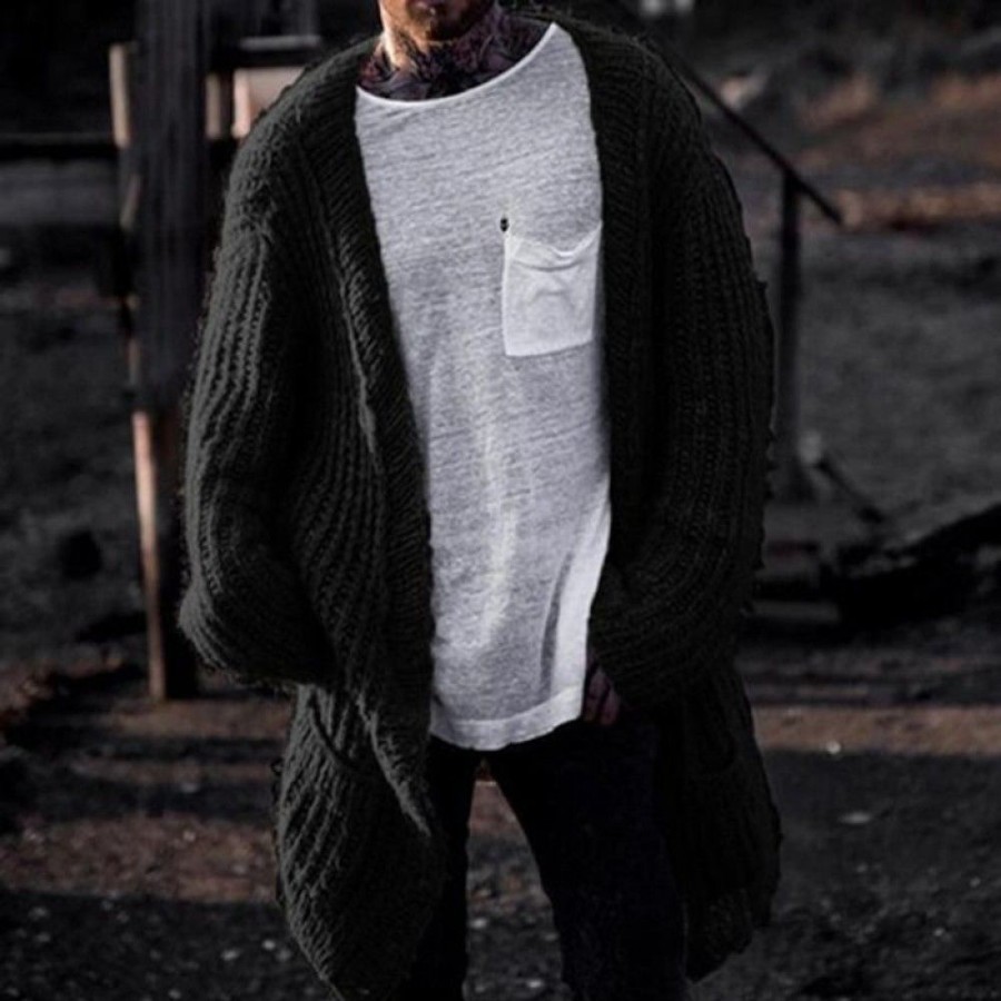 Men'S Favoshape | Men'S Chunky Shawl Collar Open Front Cable Knitted Cardigan