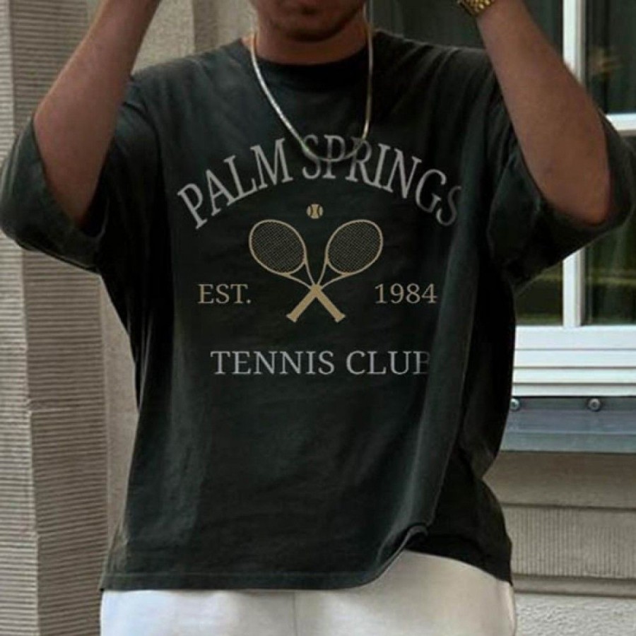 Men'S Favoshape | Men'S Palm Springs Tennis Club Oversized T-Shirt Dark Green