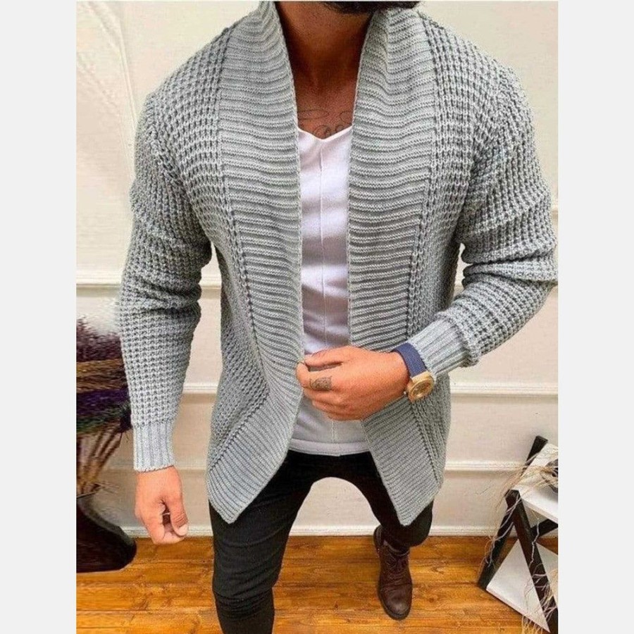 Men'S Favoshape | Men'S Retro Open Front Waffle Cable Knit Cardigan