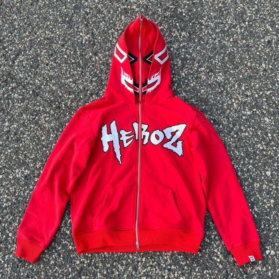 Men'S Favoshape | Unisex Heroz Never Die Y2K Double Hooded Zip-Up Jacket