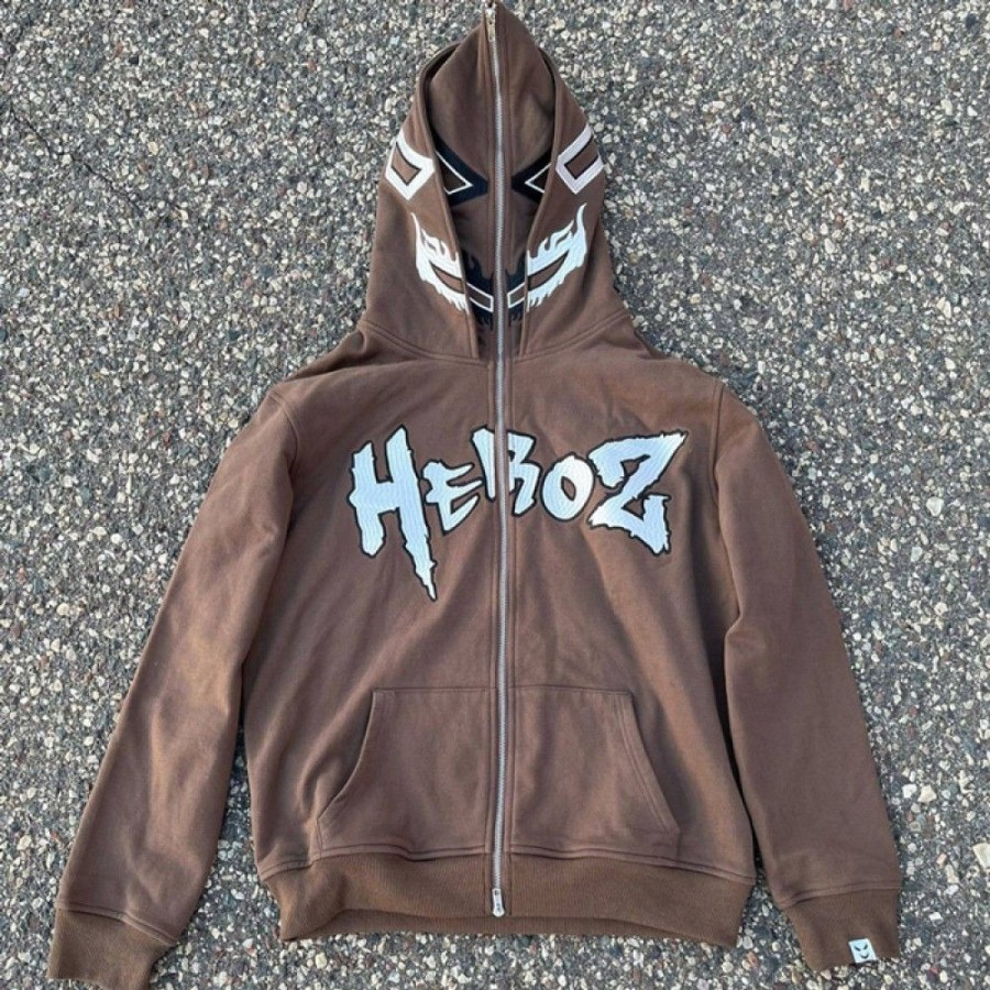 Men'S Favoshape | Unisex Heroz Never Die Y2K Double Hooded Zip-Up Jacket