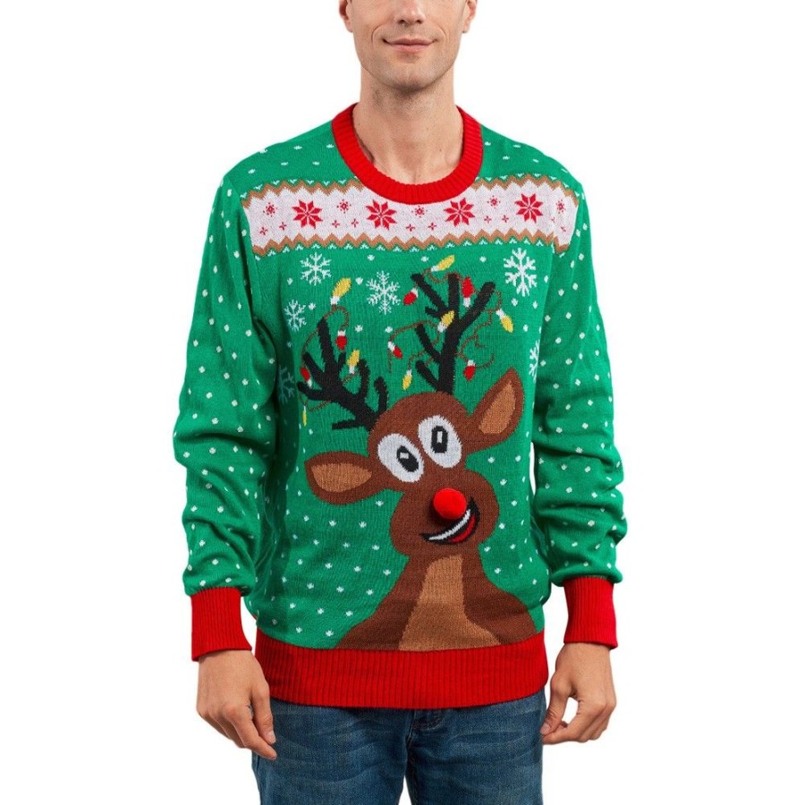 Ugly Sweater Favoshape | Men'S Reindeer Pattern Knit Ugly Christmas Sweater Green