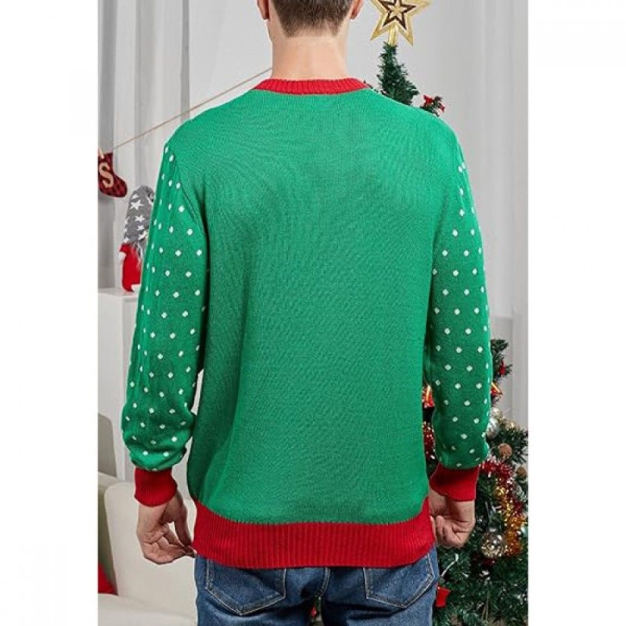 Ugly Sweater Favoshape | Men'S Reindeer Pattern Knit Ugly Christmas Sweater Green