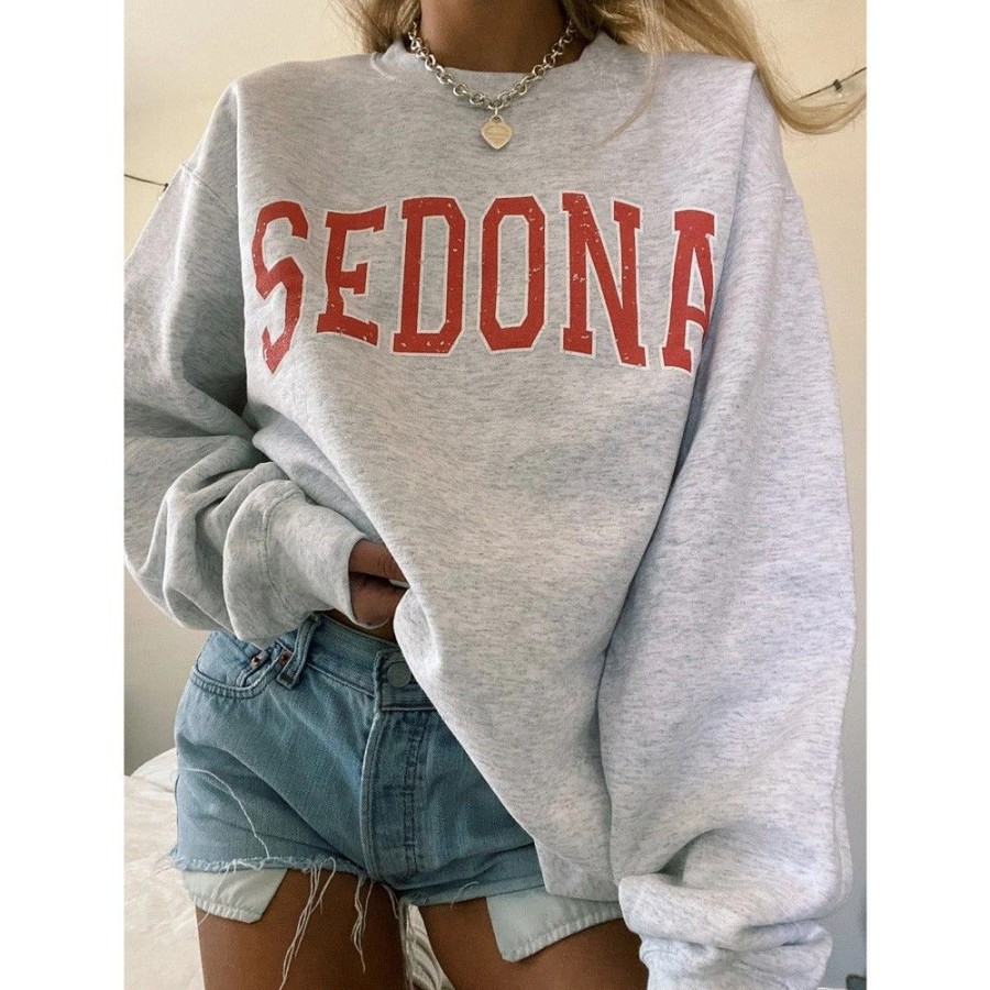 Women'S Favoshape | Women'S Preppy Sedona Crewneck Sweatshirt Gray