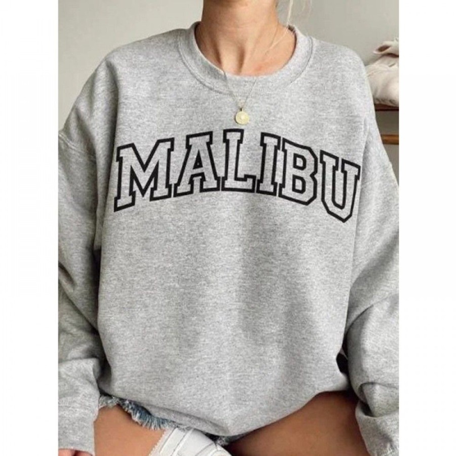 Women'S Favoshape | Women'S Malibu Printed Relaxed-Fit Crewneck Sweatshirt Grey