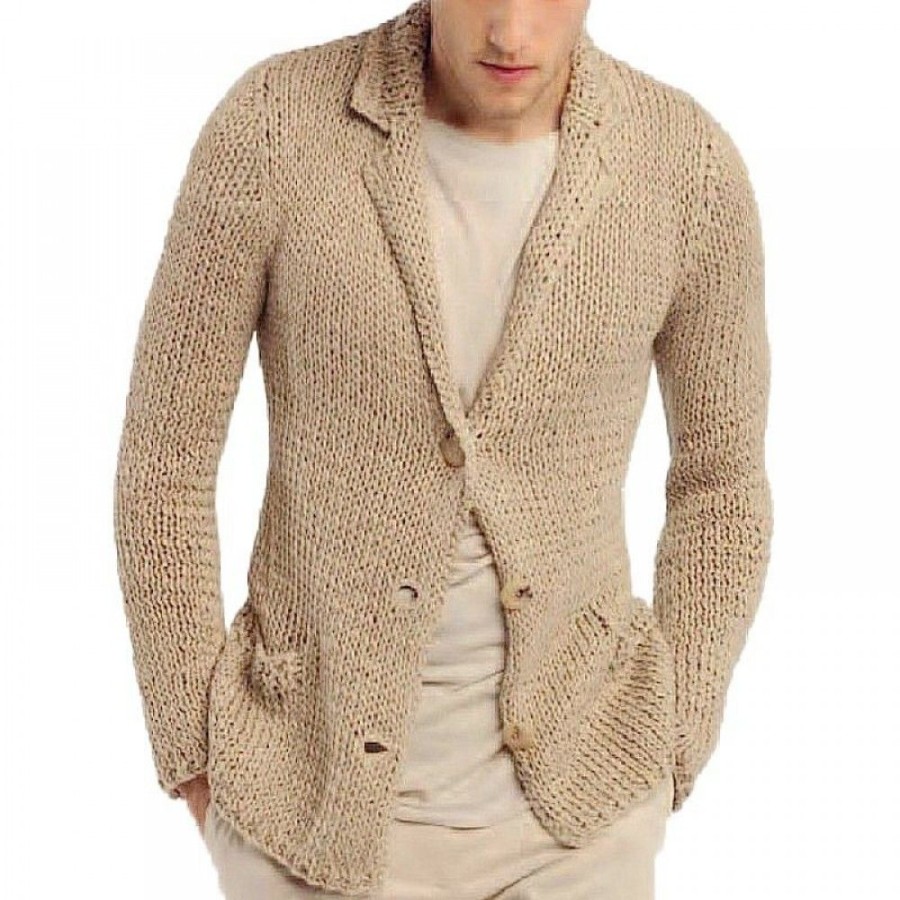 Men'S Favoshape | Men'S Western Shawl Collar Cable Knitted Cardigan