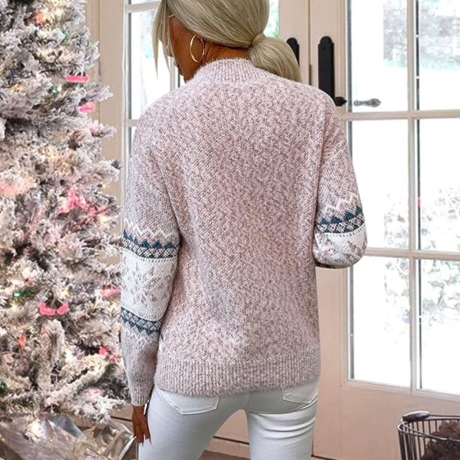 Ugly Sweater Favoshape | Women'S Fleece Snowflake Knit Crewneck Sweater