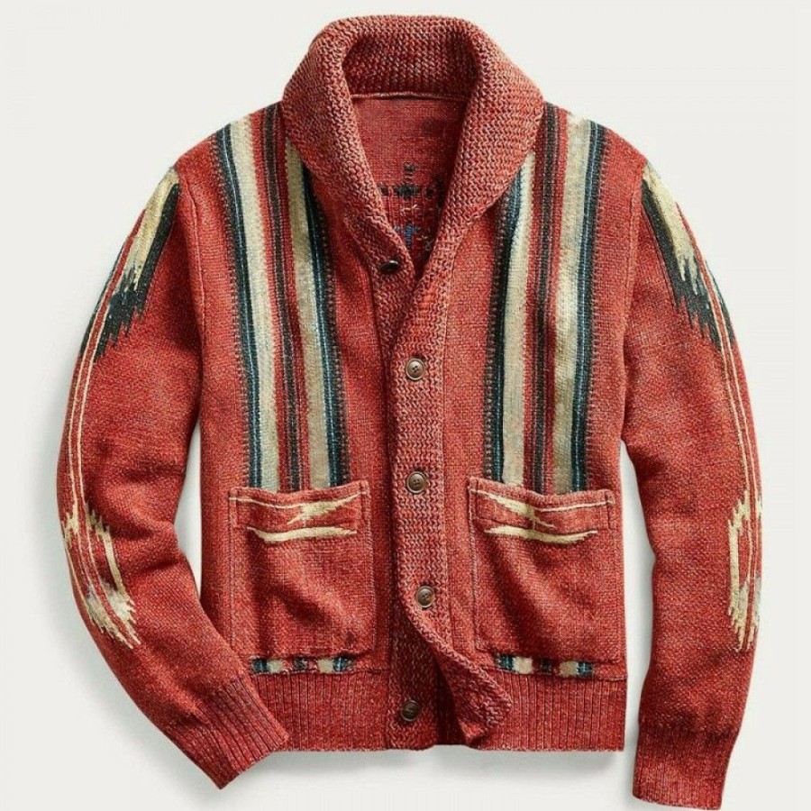 Men'S Favoshape | Men'S Mexico Fashion Button-Up Knitwear Chimayo Shawl Collar Cardigan