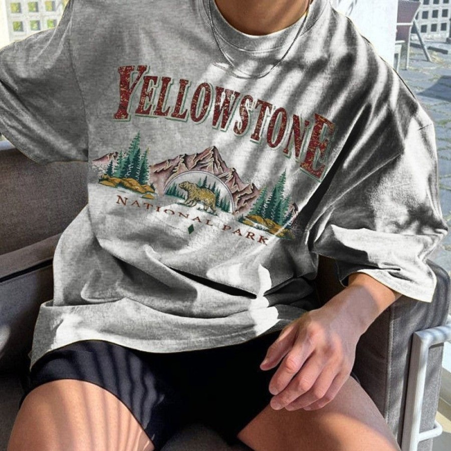 Men'S Favoshape | Men'S Distressed Yellowstone National Park Print T-Shirt