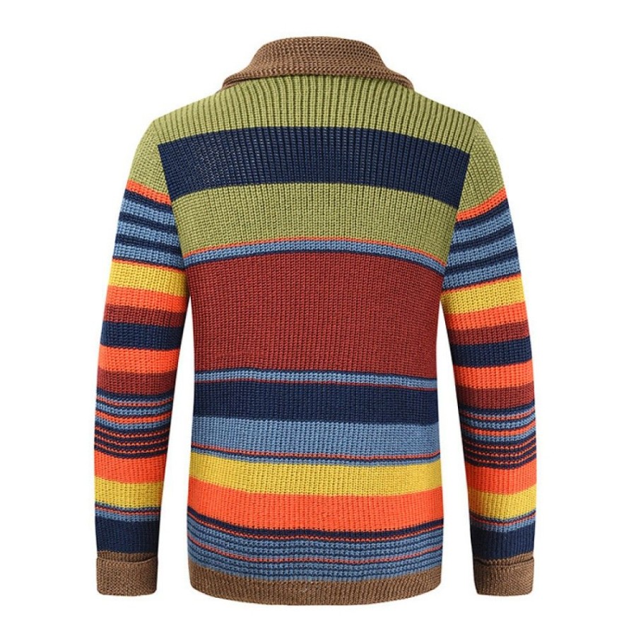 Men'S Favoshape | Men'S Western Cowboy Color Block Shawl Neck Knit Cardigan Multicolor