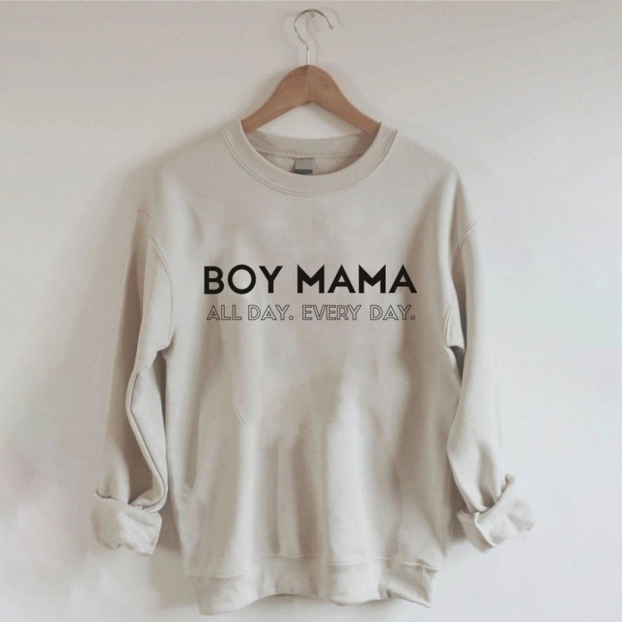 Women'S Favoshape | Women'S Boy Mama All Day Every Day Printed Sweatshirt Khaki