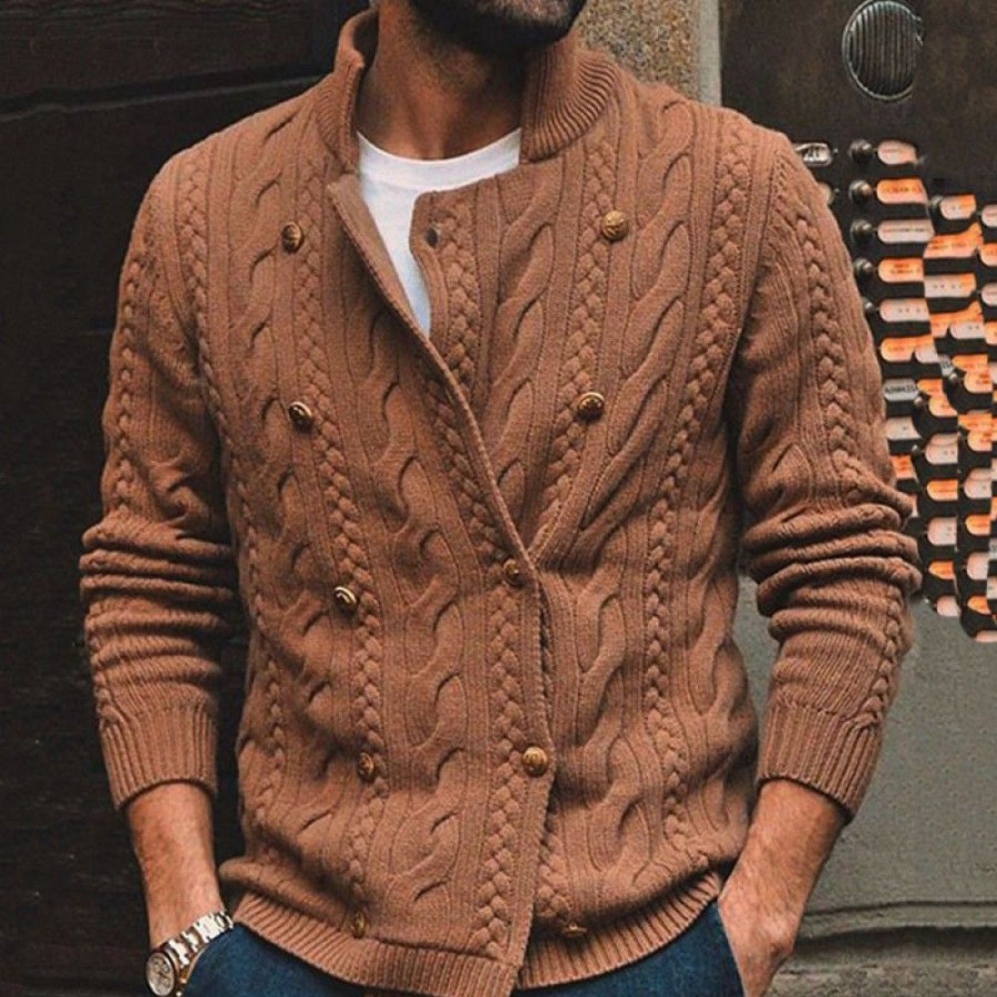 Men'S Favoshape | Men'S Vintage Cashmere Cable Knitted Double Breasted Cardigan Brown