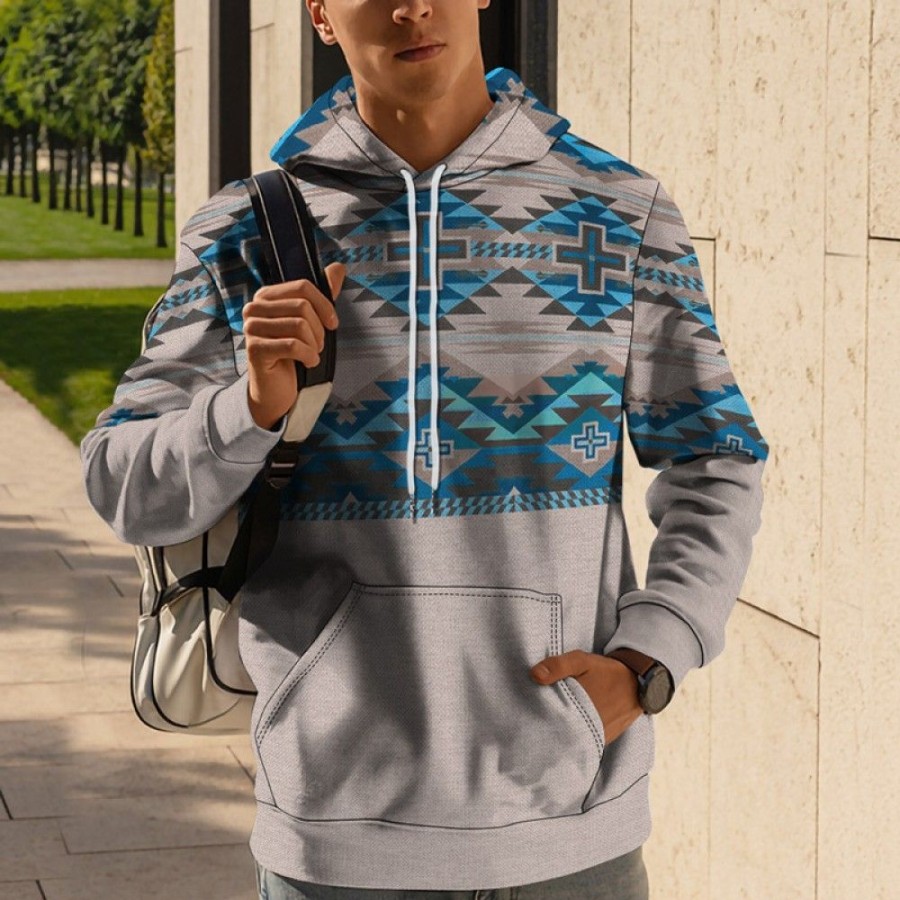 Men'S Favoshape | Men'S 3D Printed Western Geometric Pattern Hoodie Gray