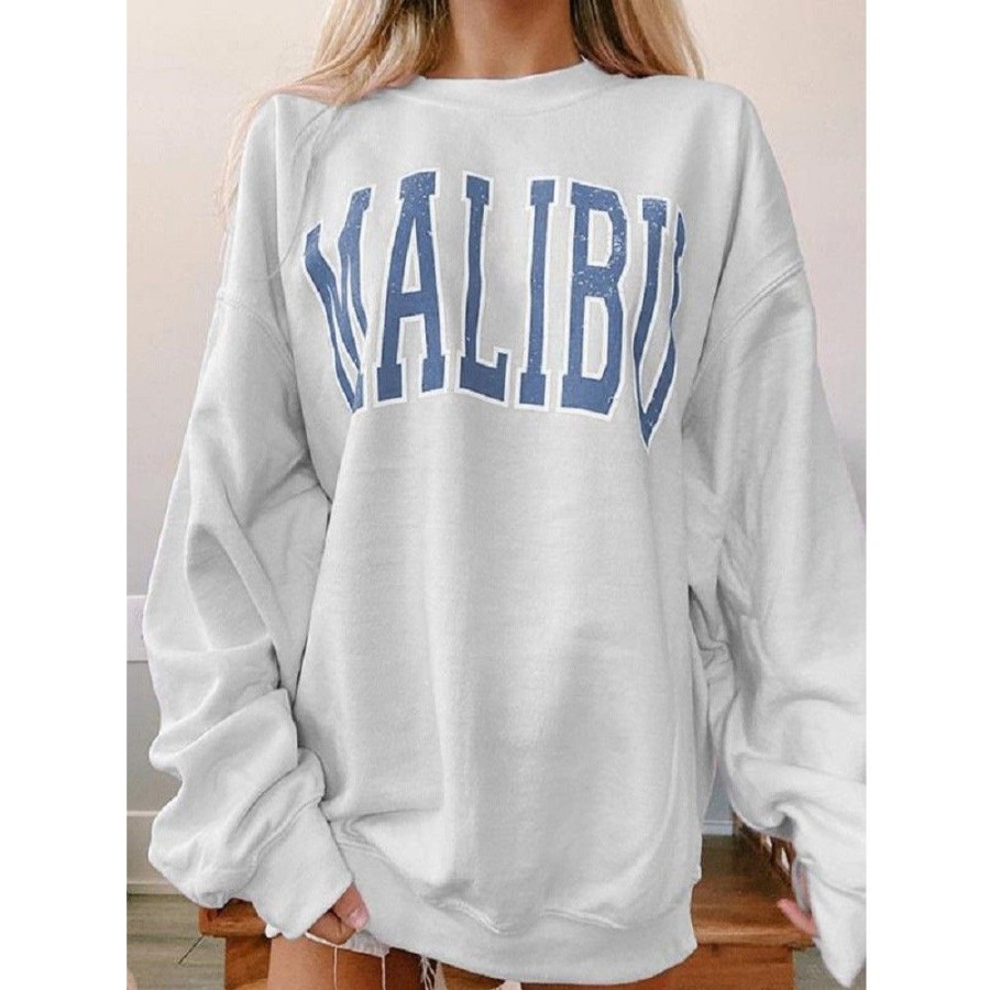 Women'S Favoshape | Women'S Malibu Drop Shoulder Cozy Sweatshirt White