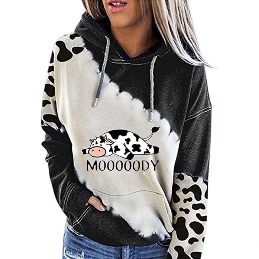 Women'S Favoshape | Women'S Moody Cow Highland Leopard Hoodie