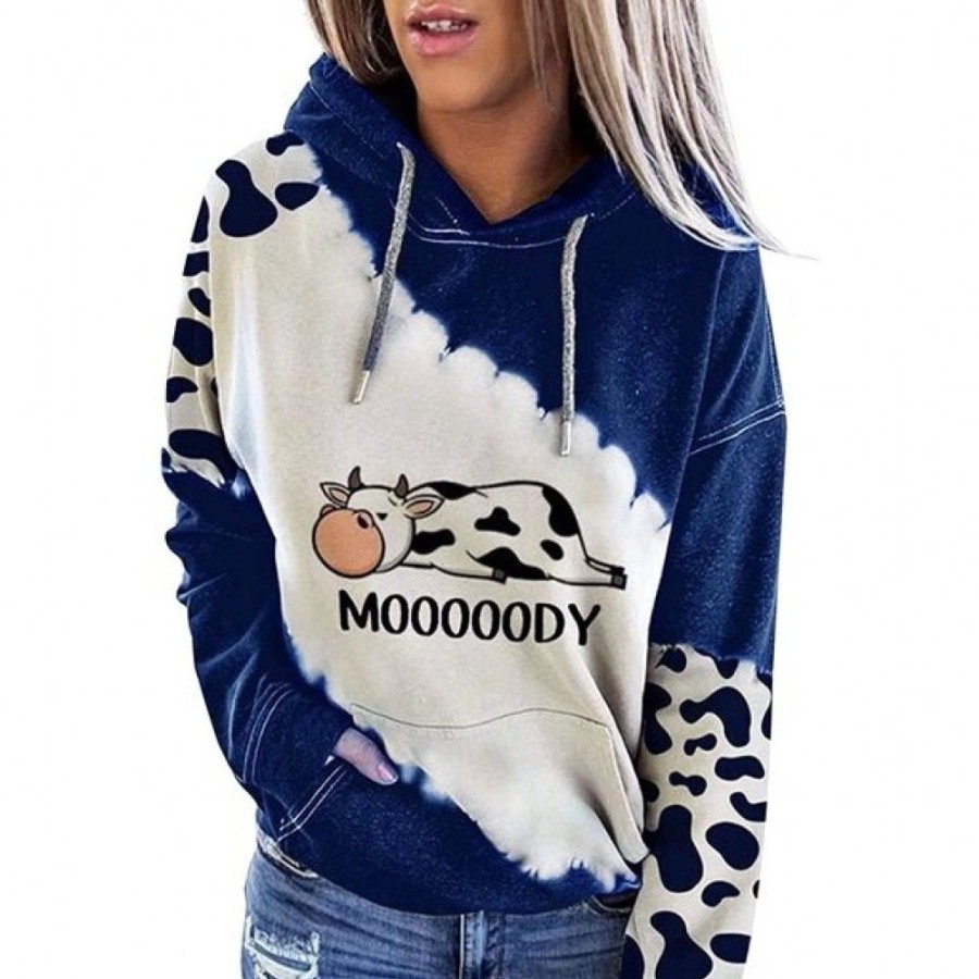 Women'S Favoshape | Women'S Moody Cow Highland Leopard Hoodie