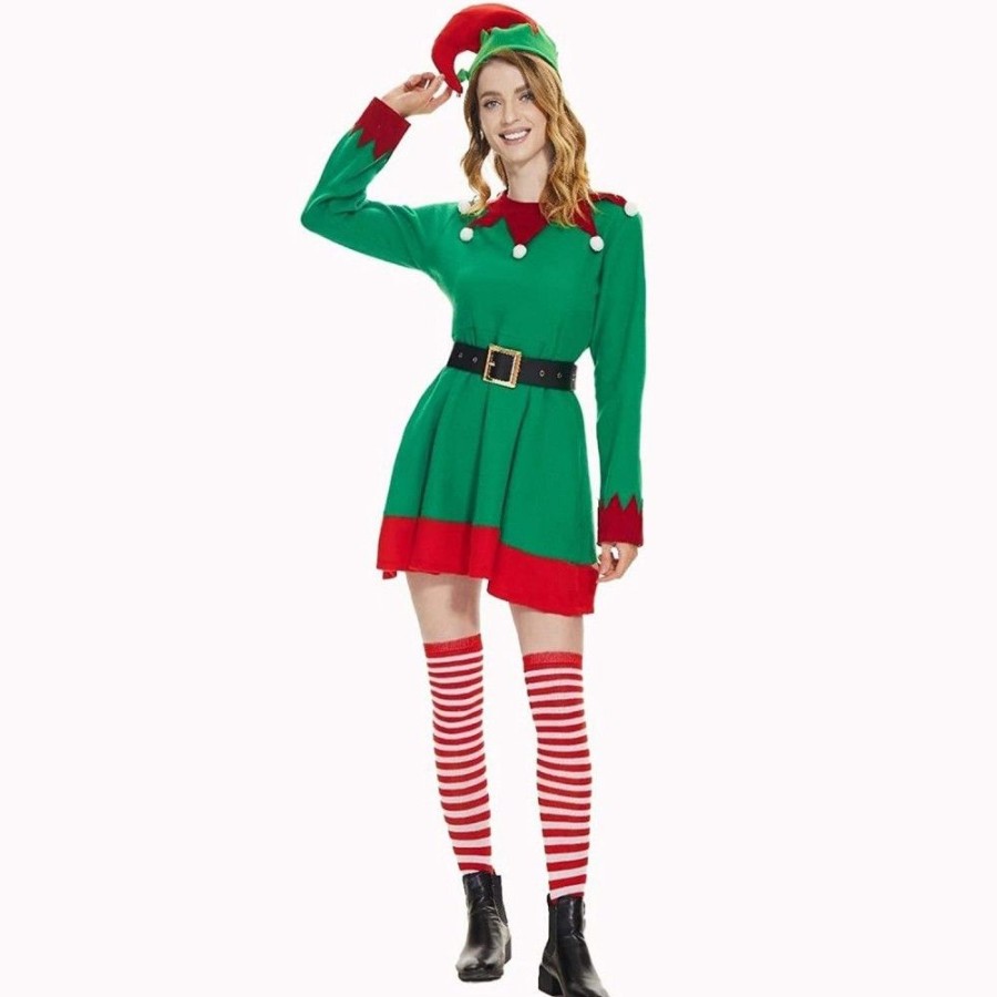 Christmas Favoshape | Ladies Deluxe Holiday Elf Costume Christmas Santa'S Helper Cosplay Dress Green