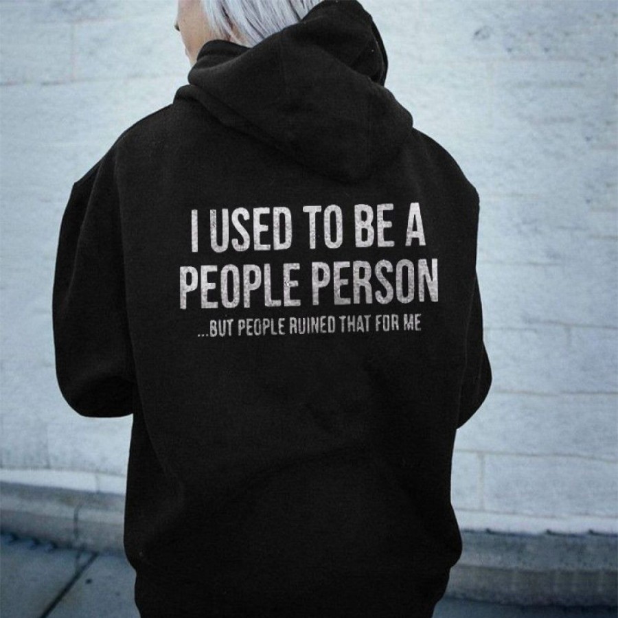 Women'S Favoshape | Oversized I Used To Be A People Person Printed Hoodie Black