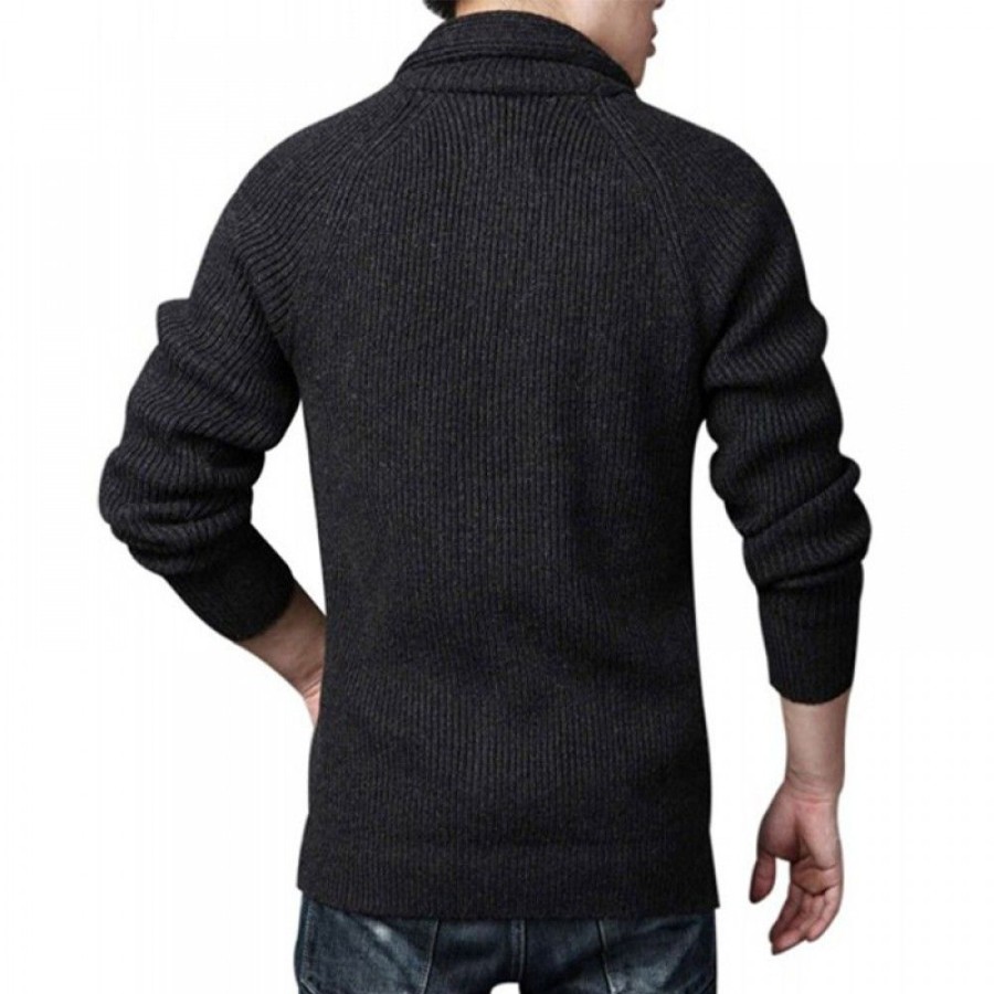 Men'S Favoshape | Men'S Distressed Shawl-Collar Ribbed Cable Knitted Cardigan