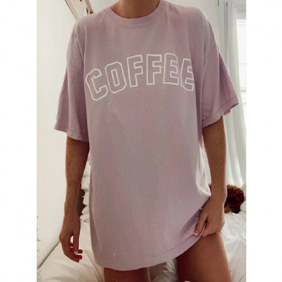 Women'S Favoshape | Women'S Coffee Printed Relaxed Fit T-Shirt Pink