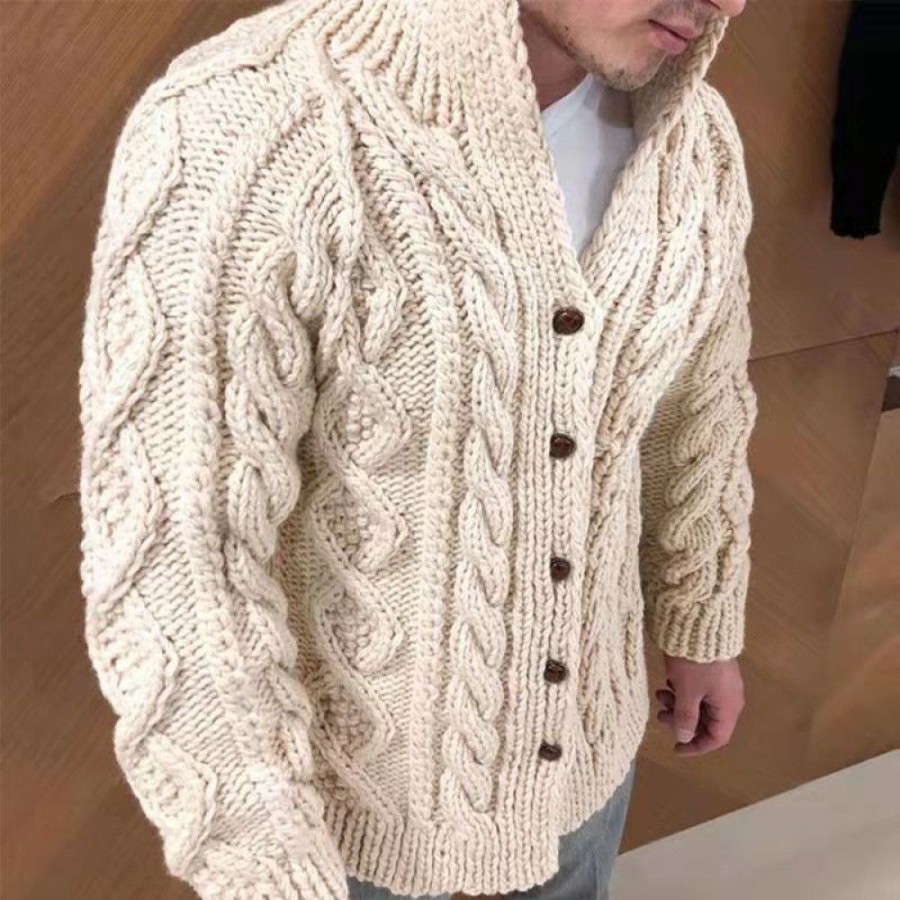 Men'S Favoshape | Men'S Casual Turtleneck Cable Knitted Chunky Cardigan