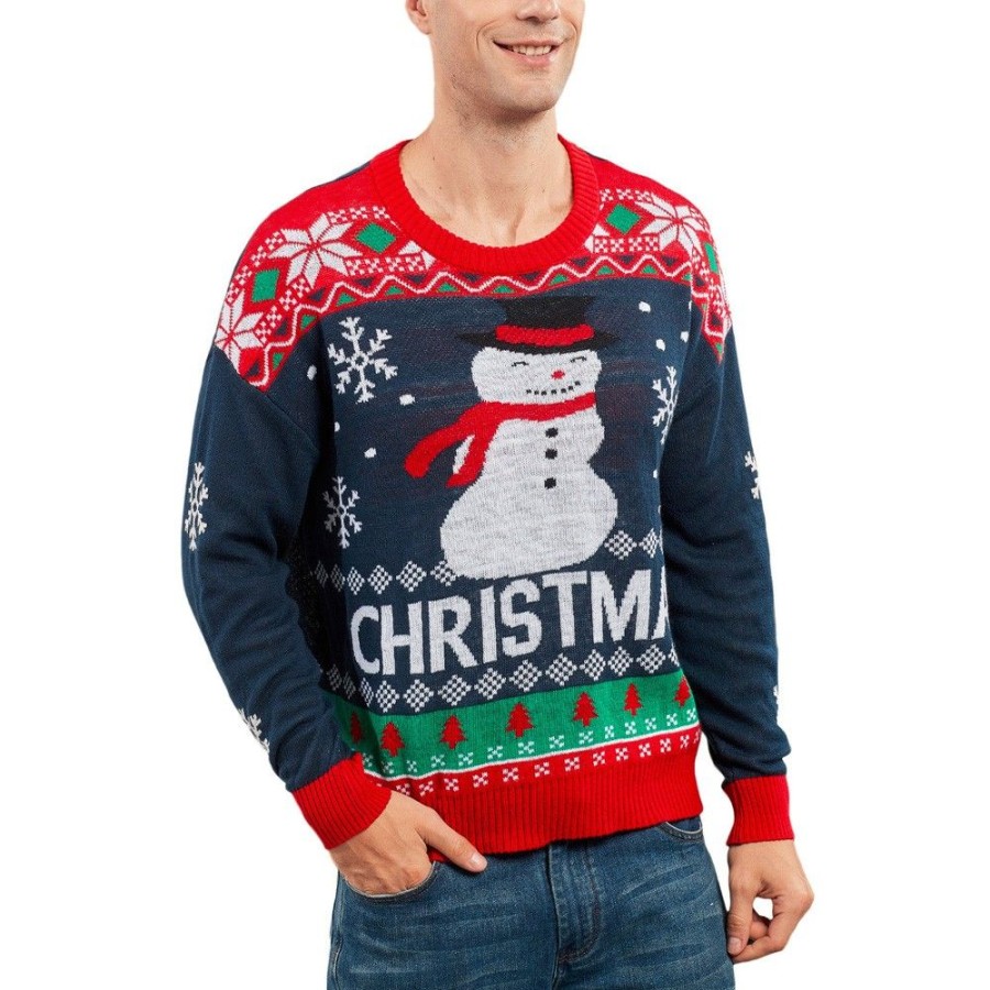 Ugly Sweater Favoshape | Unisex Ugly Christmas Snowman Crew Neck Sweater Navy