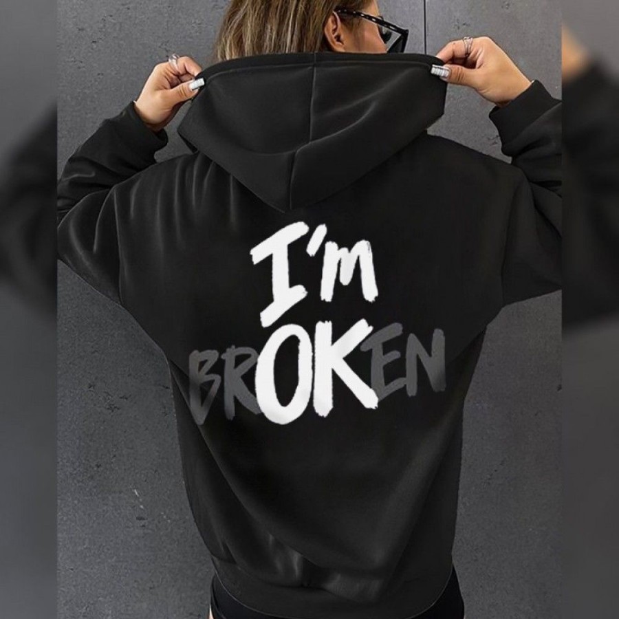 Women'S Favoshape | Women'S I'M Broken I'M Ok Hoodie Black