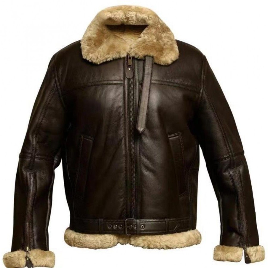 Men'S Favoshape | Men'S British Artificial Sheepskin Shearling B3 Aviator Bomber Jacket