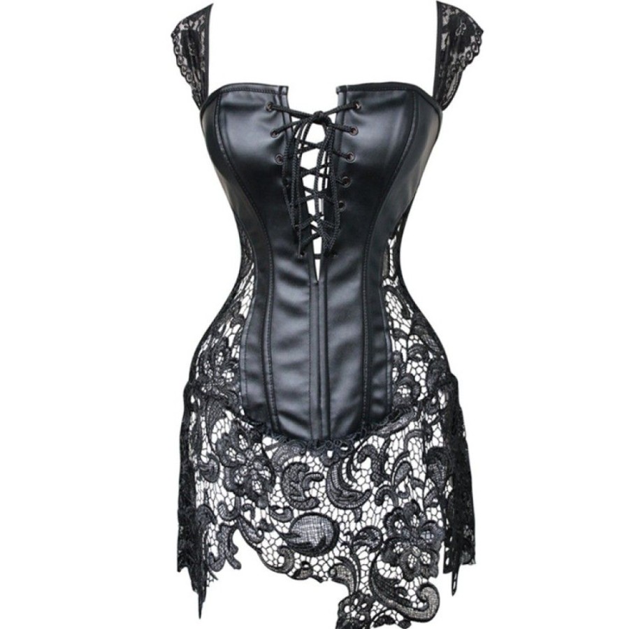 Corsets Favoshape | Women'S Gothic Leather Backless Lace Steampunk Corsets Dress