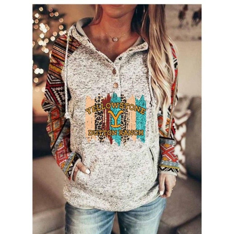 Women'S Favoshape | Women'S Ethnic Stone Dutton Ranch Hooded Sweatshirt