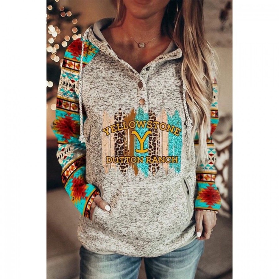 Women'S Favoshape | Women'S Ethnic Stone Dutton Ranch Hooded Sweatshirt