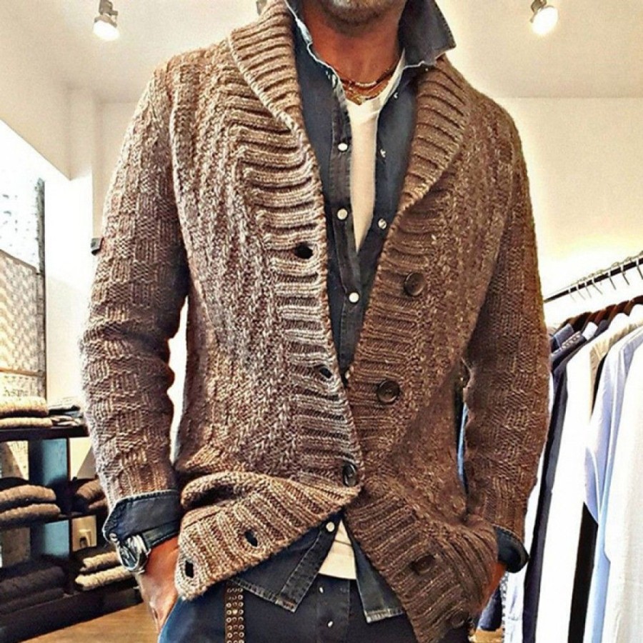 Men'S Favoshape | Men'S Vintage Button-Up Shawl Wool-Blend Cardigan