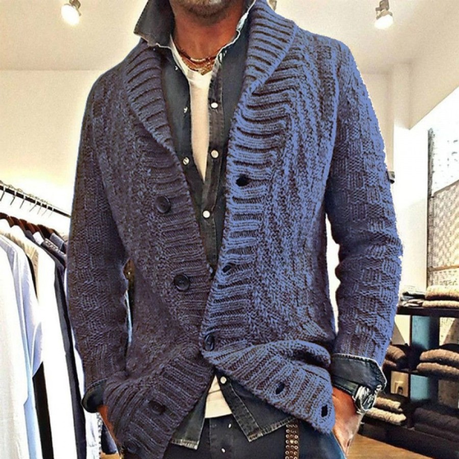 Men'S Favoshape | Men'S Vintage Button-Up Shawl Wool-Blend Cardigan