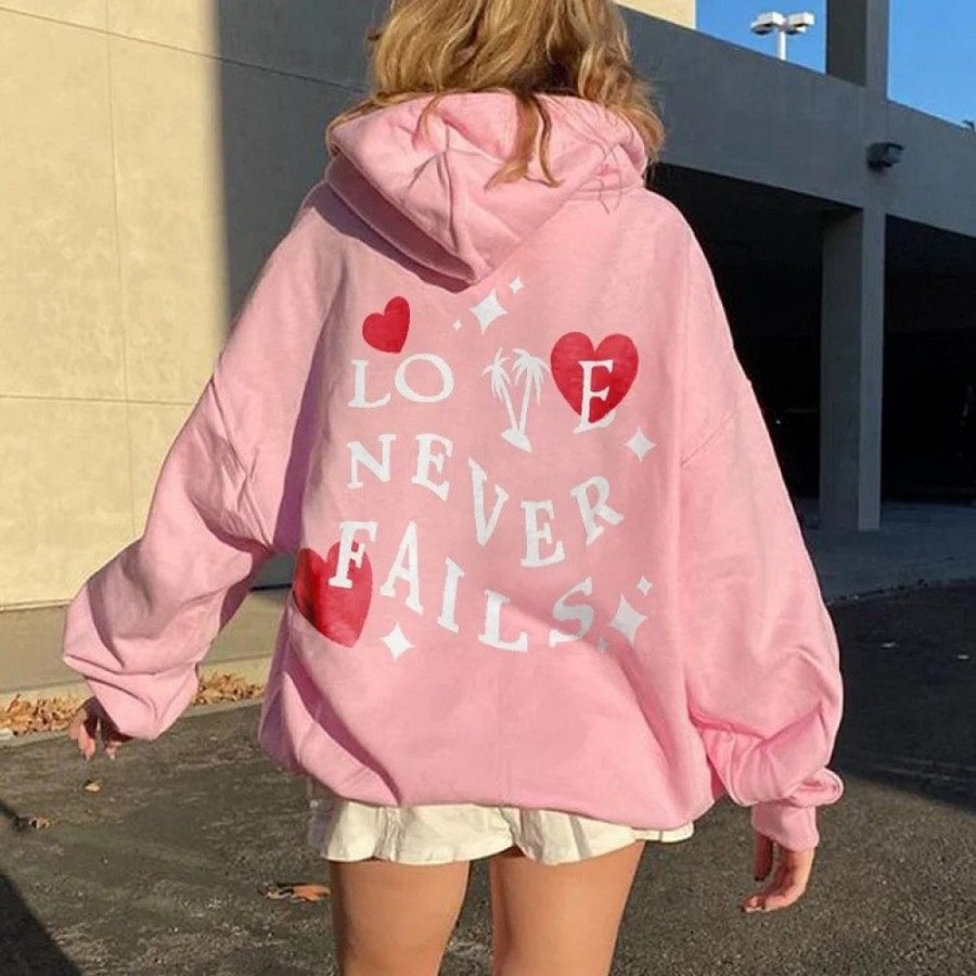 Women'S Favoshape | Women'S Love Never Fails Preppy Hoodie Pink