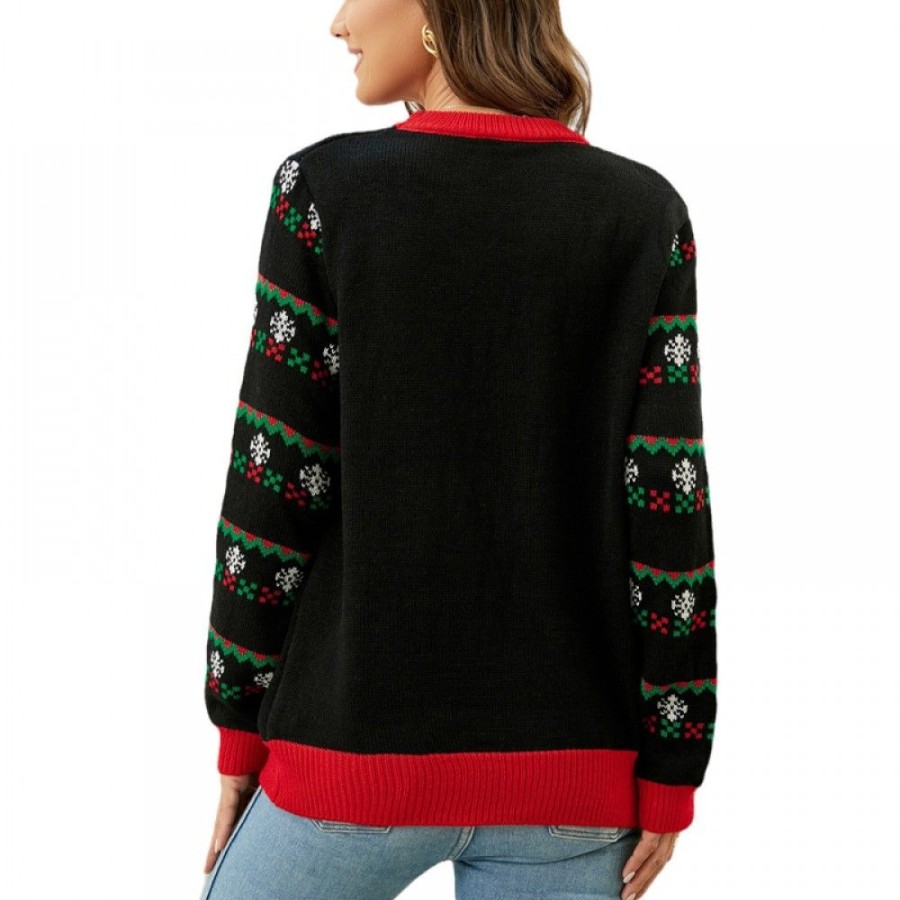 Ugly Sweater Favoshape | Women'S Christmas Themed Tree & Santa Knit Ugly Sweater