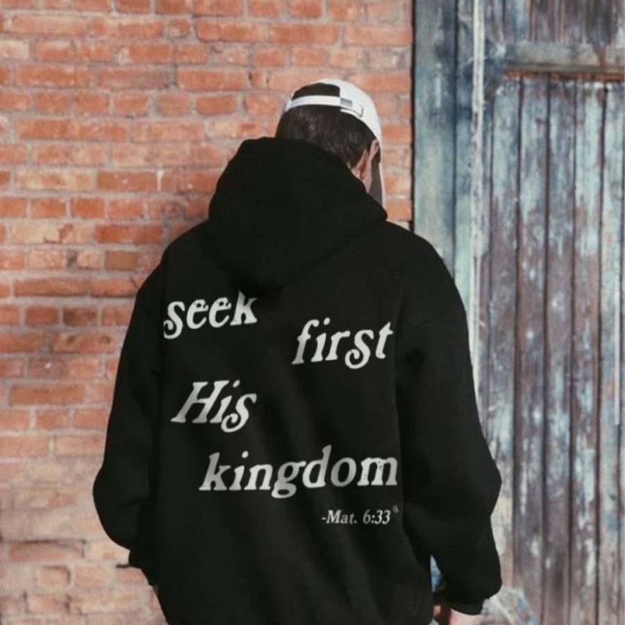 Men'S Favoshape | Men'S Oversized Streetwear Seek First His Kingdom Hoodie